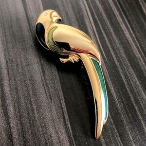 Liz Claiborne Gold-Tone & Green Parrot Brooch